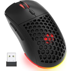 Honeycomb M32 Wireless Gaming Mouse - 2.4GHz RGB Rechargeable Ergo Mouse with Silent Clicks & 3200 DPI for PC/Mac (Black)