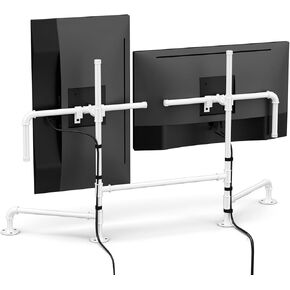 Black Monitor Stand Free Standing Full Adjustable Monitor Desk Mount for 1/2 Screens up to 27 Inches Tilt Swivel Computer Arms, Cable Management, Heavy-Duty Flange Mounting Base, Black