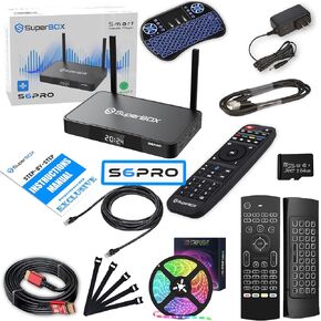 S-6 Pro 2025 Complete Bundle with Main Unit, Voice Remote, Keyboard, 64GB Card, LED Strip Lights, Power Adapter, HDMI & Ethernet Cables, Cable Ties & Setup Guide