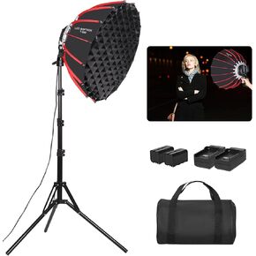 21in/55cm 60W Handheld LED Softbox Light with Rechargeable Battery/Grid/Light Stand, Dimmable Color Temperature for Studio Outdoor Portrait Products Photography Live Streaming Video Recording