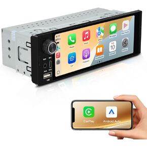 6.36" Single DIN Car Stereo - Wireless CarPlay & Android Auto | Linux System HD IPS Touchscreen Radio | Bluetooth 5.0 | USB-C/USB/FM/AM | EQ Controls | Microphone Included