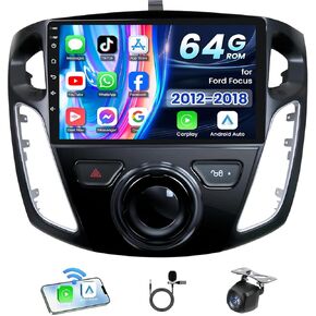 4 Core+64G ROM Car Radio for Ford Focus 2012 2013-2018: 9 Inch 1280x800 HD Touch Screen Car Stereo with Wireless CarPlay Android Auto Bluetooth WiFi GPS FM 1080P Backup Camera SWC Mirror Link