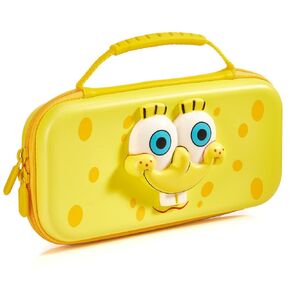 Numskull Spongebob Squarepants Face Hard Shell Travel Case for Nintendo Switch and OLED Model Console - Fits 10 Games and Switch Accessories