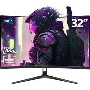 CRUA 32 Inch Curved Gaming Monitor 165Hz,FHD 1080P 120% sRGB Computer Monitors, VA Panel, 1800R, 1ms(GTG),Support Freesync and Low Motion Blur, DP, HDMI,Wall Mountable/Tilt Adjustable-Black