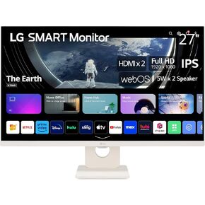 LG 27SR50F 27-inch Smart FHD IPS Monitor, webOS 23, HDR10, Airplay 2, Screen Share, Bluetooth, 5Wx2 Stereo Speaker, Tilt Stand (HDMI, USB Type-A), 2023 (Renewed), White