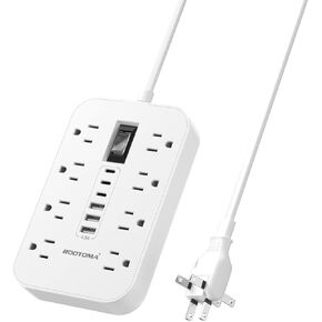 2 Prong to 3 Prong Outlet Adapter, ROOTOMA Two Prong Power Strip, 5ft Extension Cord with 180° Rotating Plug, 8 Widely Outlets 6 USB(3 USB C) Charging Ports, 1875W/15A,Ideal for Old House, White
