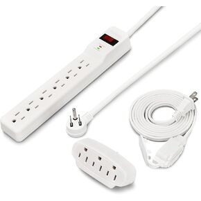 3-Piece Power Strip Set, 6-Outlet Power Strip & 6 ft Extension Cord & 3-Outlet Extender, White, ETL Listed