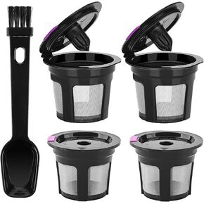 Reusable K Cups for 2.0 & 1.0 Brewers with Coffee Spoon - 4 Packs Refillable Coffee Pods, Stainless Steel Universal Kcup Filters, BPA Free & Easy to Clean