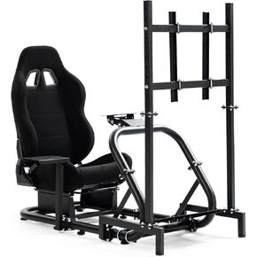 Anman Pro Sim Racing Simulator Simulator Cockpit مقعد أسود مع شاشة عرض تلفزيون معروضة لوجيتيك Thrustmaster Fanatec G27 ، G920 ، G29 ، G25 ، T300RS ، TX ، DEDALS