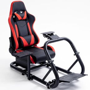 Hottoby Racing Simulator Cockpit with Red Seat 50mm Thick Tube Gaming Frame fits for Logitech/Thrustmaster/Fanatec G27 G29 G923 T300RS TX race car seat,Not Included Shifter,Steering Wheel & Pedals