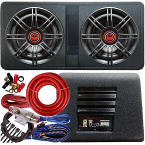 Gravity G12BD2 Dual 12" 1600W Active Powered Car Sub Enclosure Ported Compact Subwoofer w/ 4KIT