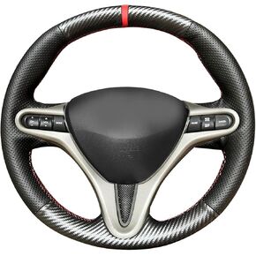 Loncky Custom Fit OEM DIY Car Black Genuine Leather Steering Wheel Cover for Honda Civic 2006 2007 2008 2009 2010 2011 Interior Accessories (Black Leather,Black Thread)