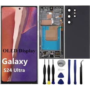 OLED for Samsung Galaxy S24ultra 5G S928U S928U1 S928E LCD Display Touch Screen Digitizer Assembly S24 Ultra Screen Replacement Support Fingerprint+S-Pen (with Grey Frame+Back Cover+Tools)