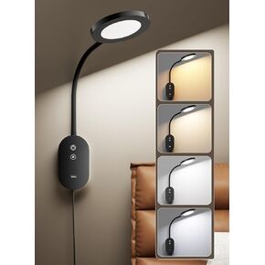 Wall Mounted Reading Light, Book Light for Wall Bed Lamp with 10W USB Output Fast, 4 Hour Auto Off,Eye Caring Reading Lamps with Infinite Dimmable 360° Gooseneck Headboard Light Black