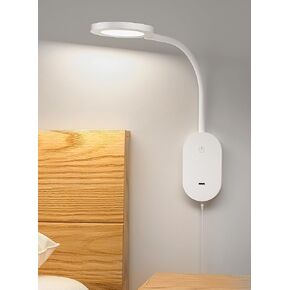Wall Mounted Reading Light,Book Lights with USB Output, Reading Lamps for Board in 4 Hours Auto-Off, Touch Control Wall Lamp with 5 Dimmable Flexible Gooseneck Bedside Lamps White