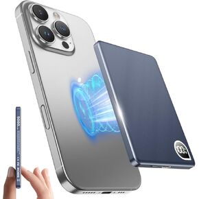 Portable Charger Power Bank, 5000mAh Ultra Slim Battery Bank with USB-C Cable & Digital Display, 22.5W Fast Charging Magnetic Battery Pack for iPhone 16/15/14/13 Series, Samsung & Android(Gray)