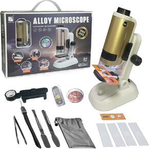 Microscope for Kids, SETFLAGS 250x Magnification Portable Pocket Microscope and 14 Slides,Science Kits STEM Toys for Kids, 4 Blank Slides, Educational Science Experiment Toy for DIY Specimen, Age 6+