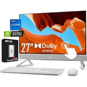 Dell Inspiron All in One Desktop Computer, 27 FHD Touchscreen Display AIO PC, Intel Core i7-1355U(>i9-11900H, 10 Cores), NVIDIA GeForce MX550, 1080p Webcam, Windows 11 Pro, White(32GB RAM | 1TB SSD)
