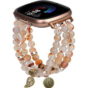 Awsmor Beaded Band متوافق مع Fitbit Versa 4/Versa 3 Bands/Fitbit Sense 2/Sense Bands للنساء ، سوار مراقبة Crystal المصنوع يدويًا للعكس 4 in Kuwait