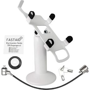 DCCStands Pax A920 / A920 Pro 7" Swivel and Tilt White Metal Stand with Anti-Theft POS Device Terminal to Stand Security Tether Lock