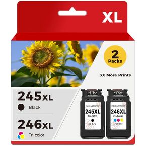 245XL 246XL Ink Cartridge Replacement for Canon PG 245 XL CL 246 XL Combo (1 Black 1 Color, 2 Pack) PG245 CL246 for PIXMA TR4520 MX490 MG2522 MX492 TR4522 TR4500 TS3122 MG2520 TS3320 TS3322 Printer