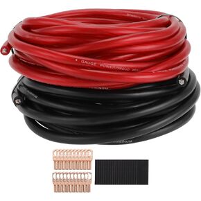 Motoforti 4 Gauge Ground Wire for Power Wire, Automotive, Battery Cable, Amp Kit, CCA Wire, Wire, 25 Feet Each-Black,Red Translucent