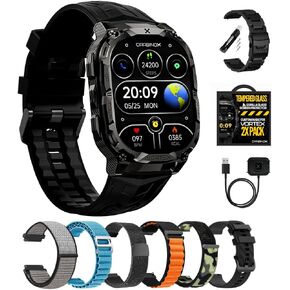 CARBINOX Vortex Smart Watch with Metal Band, Charger, Tempered Glass (2 Pack), Straps Rugged Fitness Tracker IP69K Waterproof Compatible with Android and iOS Phone, 14 Days of Battery Military Durable