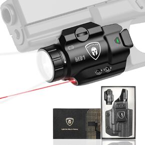WARRIORLAND MB1 Pistol Light and Custom Kydex Holster, Fit for M&P 9mm Shield EZ, Compact 500 Lumens Universal Rail Mounted Tactical Weapon Light with Red Laser & White LED, Power Indicator
