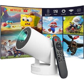 MINI Projector Android TV ، WiFi Bluetooth 1080p دعم جهاز عرض ذكي HD مع التطبيقات ، Auto Keystone ، التناوب 180 درجة ، جهاز عرض فيلم محمول في الهواء الطلق ، هاتف ذكي متوافق ، كمبيوتر محمول ، HDMI