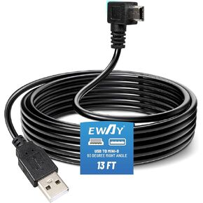 كابل الطاقة الكاميرات EWAY MINI USB DASH 13 قدمًا ، من أجل إعادة تشغيل V1 V1 V5 V3 BYAKOV S6 ROVE R2-4K DASHCAM DASHCAM RESORDER ، USB 2.0 A إلى 90 درجة من الزاوية اليمنى MINI-B شاحن شاحن الشاحن