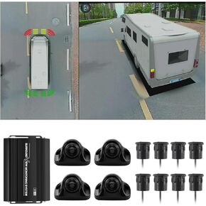 Car 360° Bird's Eye View Camera System (3D+1080P) 360 Surround Seamless View Recorder is Suitable for Travel Bus(White version128usb)