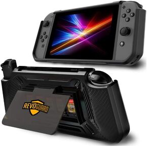 RevoGuard Switch Case for Nintendo with Stand [Stores 5 Games] Slim Compact Multi Angle Protective Carry Cover Holder - Black