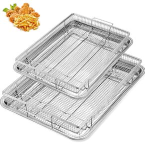 Pleafind 4Pcs Air Fryer Basket for Oven, 15.3" x 11.0" & 13.3" x 9.6" Oven Air Fryer Basket and Tray, Non-stick Air Fryer Accessories for Baking Grilling and Cooking, Dishwasher Safe