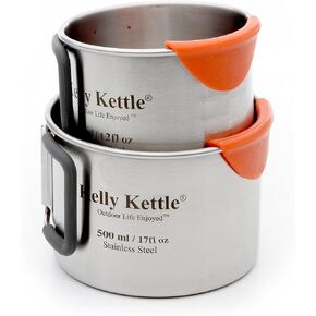 Kelly Kettle Camping Cups 17 oz. Large Cup 12 oz. Small Cup. Stainless Steel - Lip Guard - Packable