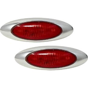 4-1/8" Amber/Red Led Side Marker Lights 4 LED Chrome Surface Mount with Bullet Plugs Waterproof Led Cab Panel Trailer Truck 18 Wheeler Marker Lights Lites Sealed (8x Amber + 4x Red)