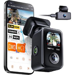 【حزمة: Vantrue E360 5.2K 360 ° Panoramic Dash Cam + الكاميرا الخلفية】 5 جيجا هرتز WiFi & GPS ، Starvis 2 ، HDR ، 8 IR Vision Night ، التحكم الصوتي ، الشاشة التي تعمل باللمس ، وضعية مواقف مؤقتة 24/7 ، دعم 512GB كحد أقصى