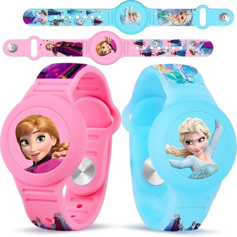 Waterproof Airtag Bracelet for Kids - 2 Pack, Cute Cartoon Silicone Air Tag Holder Hidden Design, Light Weight Compatible with Apple AirTag Wristband for Child, Blue + Pink in Saudi Arabia