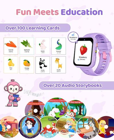 Smart Watch for Kids, Kids Watch with 2 Cameras, 30 Puzzle Games, Learning Cards, Video Music Player, Audiobooks, Pedometer, Alarm Clock, Torch, Birthday Gifts Toys for Kids Girls 4-10 in Saudi Arabia