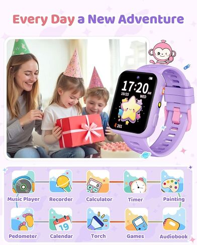 Smart Watch for Kids, Kids Watch with 2 Cameras, 30 Puzzle Games, Learning Cards, Video Music Player, Audiobooks, Pedometer, Alarm Clock, Torch, Birthday Gifts Toys for Kids Girls 4-10 in Saudi Arabia