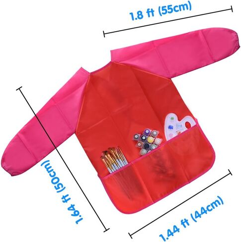 KUUQA 6 Pcs Waterproof Art Smock Kids Art Painting Aprons Long Sleeve with 3 Roomy Pockets and 10 Pcs Painting Brushes, Age 2-6 Years in Saudi Arabia