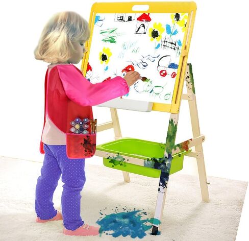 KUUQA 6 Pcs Waterproof Art Smock Kids Art Painting Aprons Long Sleeve with 3 Roomy Pockets and 10 Pcs Painting Brushes, Age 2-6 Years in Saudi Arabia