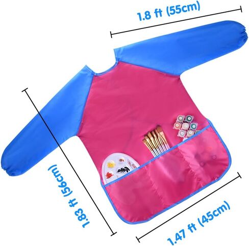 KUUQA 6 Pcs Waterproof Art Smock Kids Art Painting Aprons Long Sleeve with 3 Roomy Pockets and 10 Pcs Painting Brushes, Age 2-6 Years in Saudi Arabia