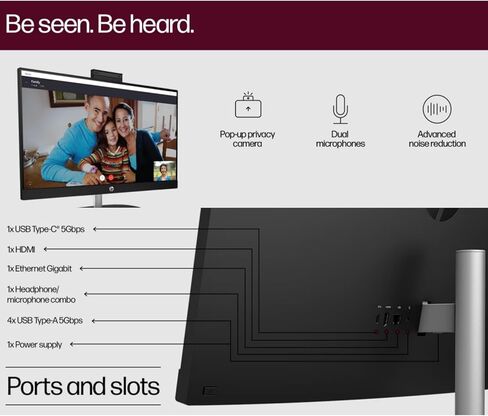 HP All-in-One Desktop Computer, 27" FHD Touch Screen, Intel 12-core Ultra 7 155U, Intel IrisX Graphics, 32 GB DDR5, 1 TB SSD, Wired KB & Mouse, Windows 11 Pro,Office Lifetime License w/RH-Accessories in Kuwait