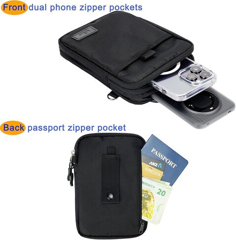 KIWIFOTOS Travel Cell Phone Pouch Belt Pouch, Dual Phone Holster Crossbody Bag with Shoulder Strap for iPhone 16 15 14 Pro Max Case Holder with Neck Lanyard Smartphone Walking Passport Wallet in Saudi Arabia