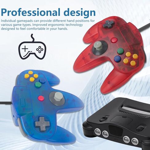 Artmavin 2-Pack Classic Controller for Nintendo 64, Retro Wired Remote Game Pad Joystick Controller for N64 System Video Console (Transparent Red and Transparent Blue) in Saudi Arabia