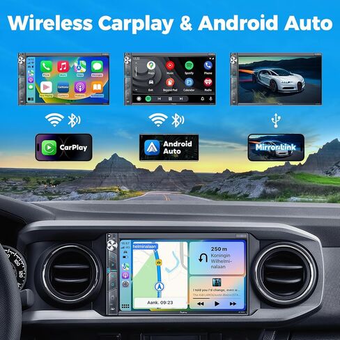 Sjoybring Double Din Car Steroo - Wireless Apple Carplay & Android Auto ، 240W 4.2Chn ، 7 "شاشة تعمل باللمس ، SWC ، Bluetooth ، FM/AM Car Radio ، مخرجات مضخمات الصوت ، كاميرا احتياطية in Kuwait