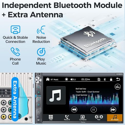 Sjoybring Double Din Car Steroo - Wireless Apple Carplay & Android Auto ، 240W 4.2Chn ، 7 "شاشة تعمل باللمس ، SWC ، Bluetooth ، FM/AM Car Radio ، مخرجات مضخمات الصوت ، كاميرا احتياطية in Kuwait