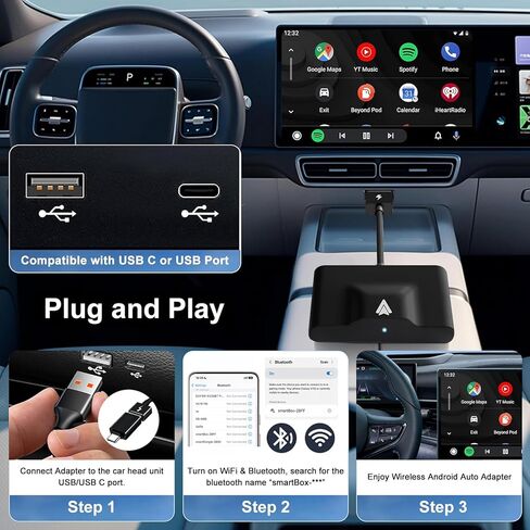 محول Wireless Auto Auto Auto متوافق مع Samsung/Google/Pixel ، إلخ ، محول سيارة Android Auto Car اللاسلكي تحويل المصنع إلى اتصال بلوتوث لاسلكي ومستقر in Kuwait