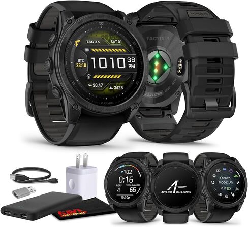 Garmin Tactix 8 51mm Solar Charged Display Smart Watch, Built-in Flashlight, 48 Days Battery Life, Premium Tactical GPS Smartwatch, Includes Applied Ballistics Ultralight Solver Bundle in Kuwait
