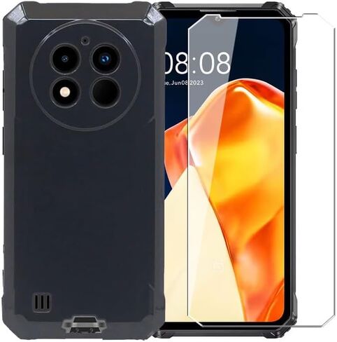 Case for Oukitel G1 + Glass Screen Protector Tempered Film - Transparent Silicone Soft Flexible Bumper Shockproof TPU Protective Cover Shell for Oukitel G1 (Black) in Saudi Arabia